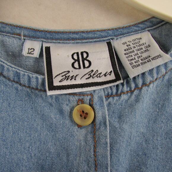 80s 90s Bill Blass Denim Dress Maxi Size 12 Long Sleeves Modest Vintage - Picture 5 of 5